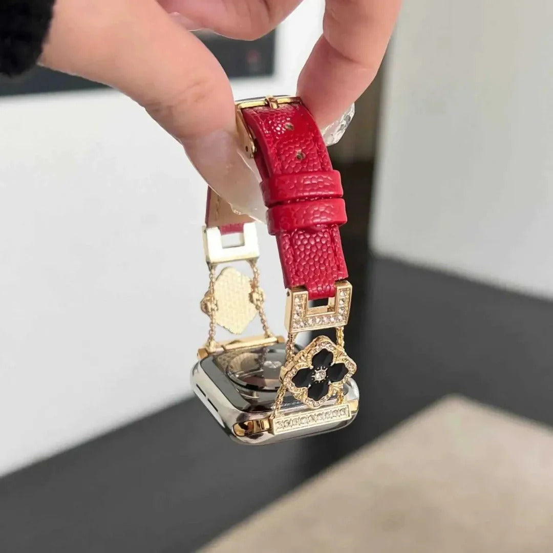 Elegant Floral Leather Band For Apple Watch