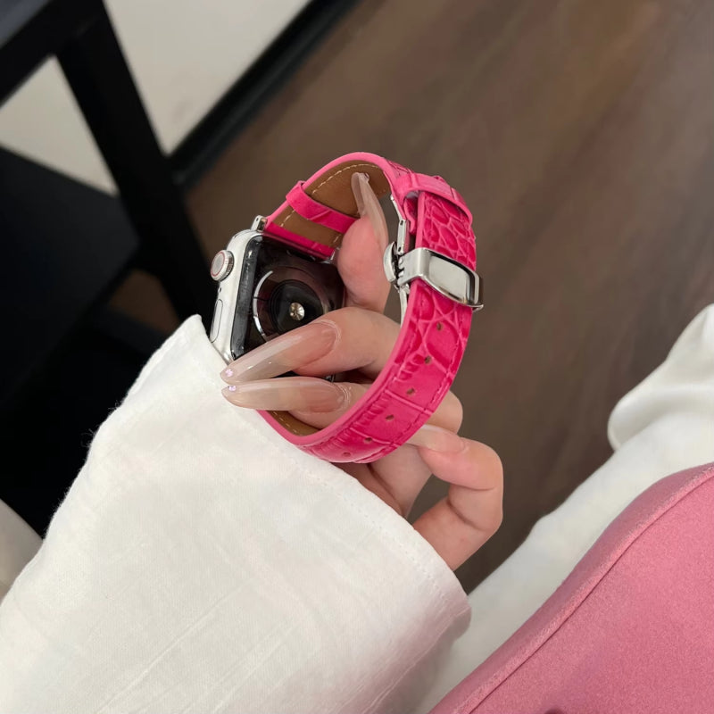 Lederarmband mit Schmetterlingsschnalle für Apple Watch