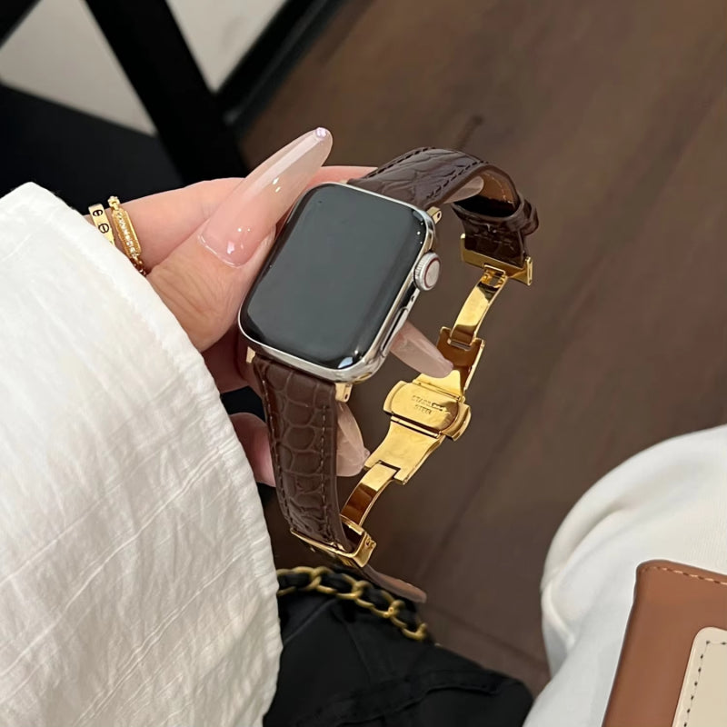 Lederarmband mit Schmetterlingsschnalle für Apple Watch