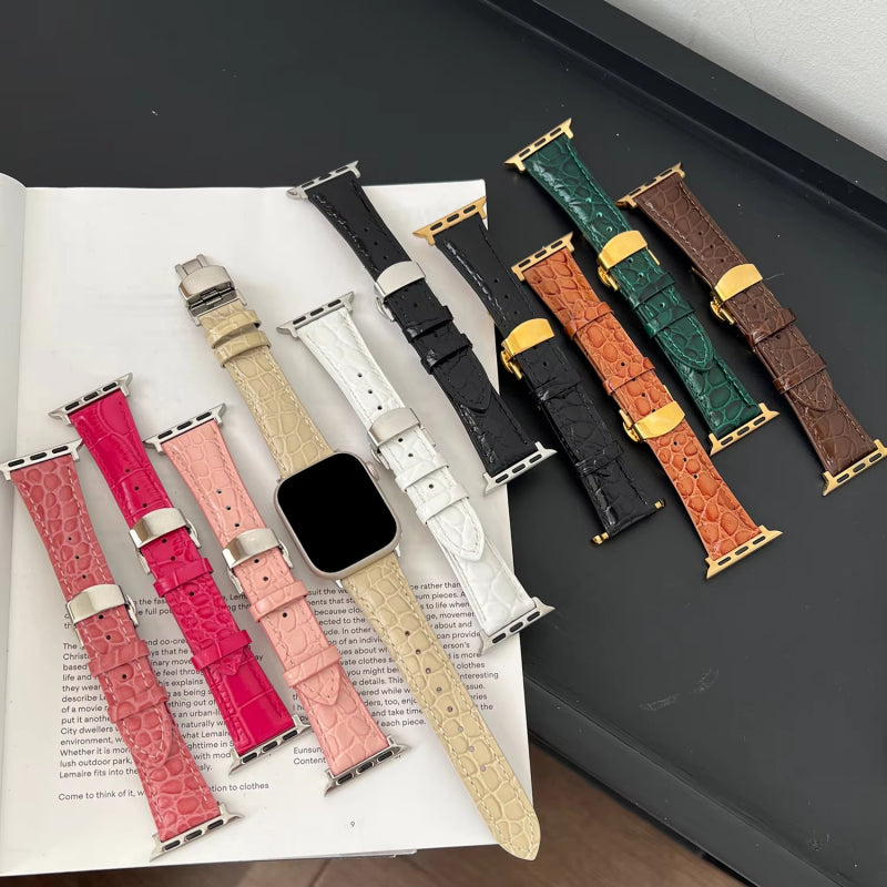 Lederarmband mit Schmetterlingsschnalle für Apple Watch