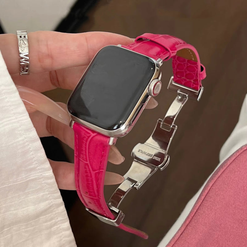 Lederarmband mit Schmetterlingsschnalle für Apple Watch
