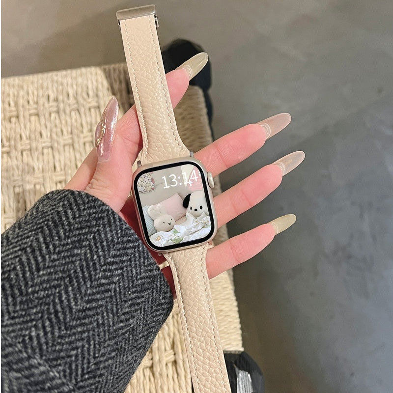 Magnetic Lychee Pattern Leather Band For Apple Watch