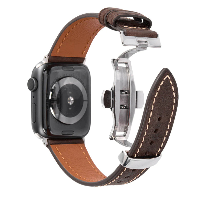 Lederarmband mit Schmetterlingsschnalle für Apple Watch