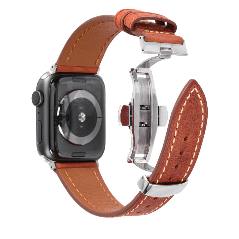 Lederarmband mit Schmetterlingsschnalle für Apple Watch