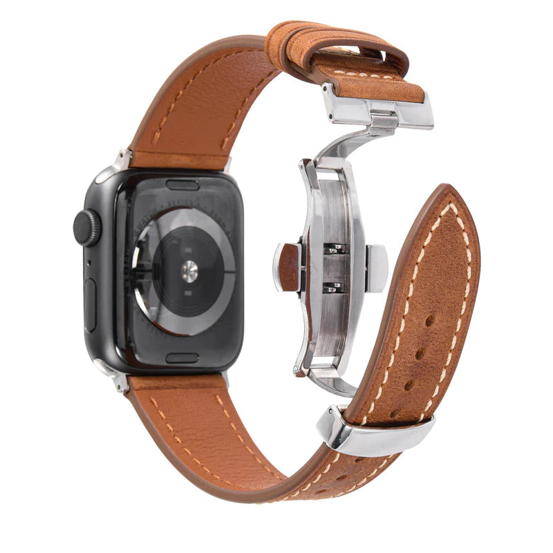 Lederarmband mit Schmetterlingsschnalle für Apple Watch
