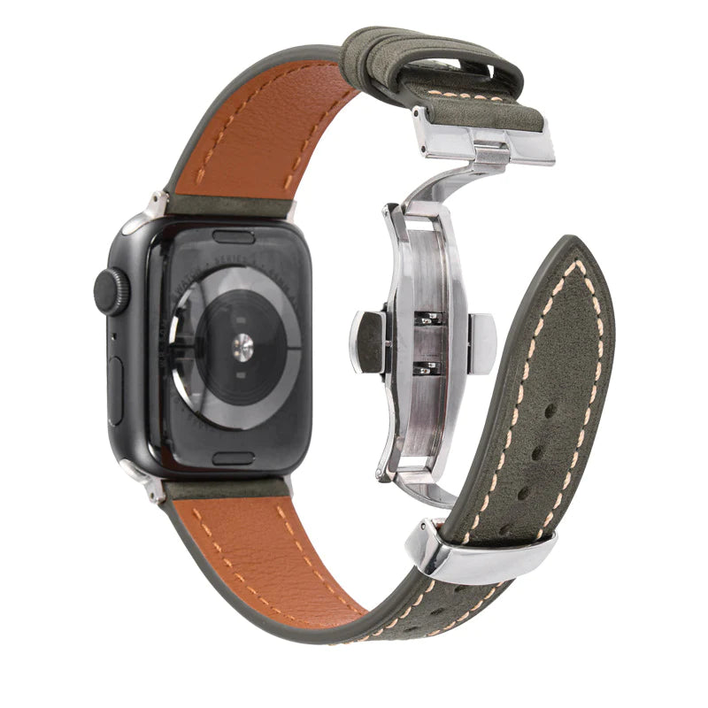 Lederarmband mit Schmetterlingsschnalle für Apple Watch