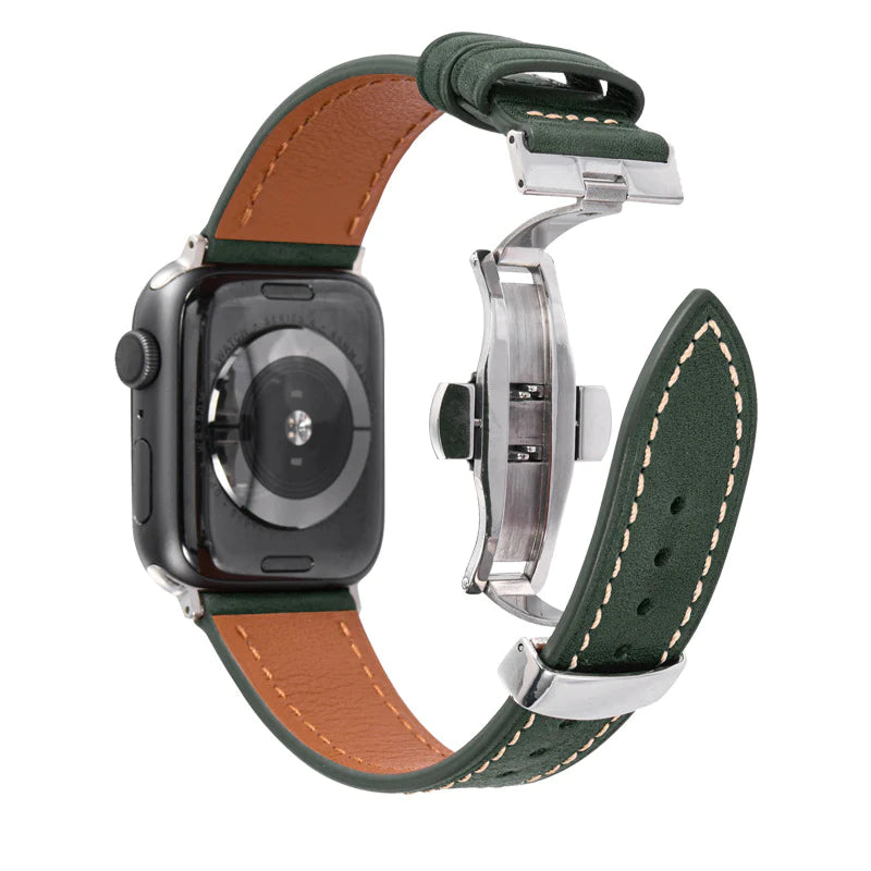 Lederarmband mit Schmetterlingsschnalle für Apple Watch