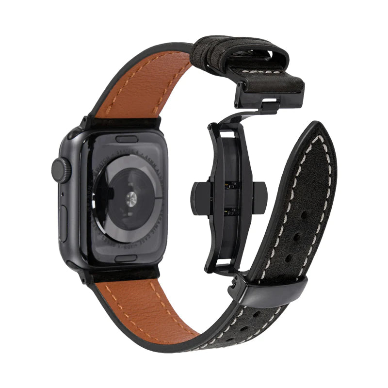 Lederarmband mit Schmetterlingsschnalle für Apple Watch