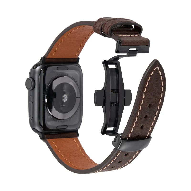 Lederarmband mit Schmetterlingsschnalle für Apple Watch