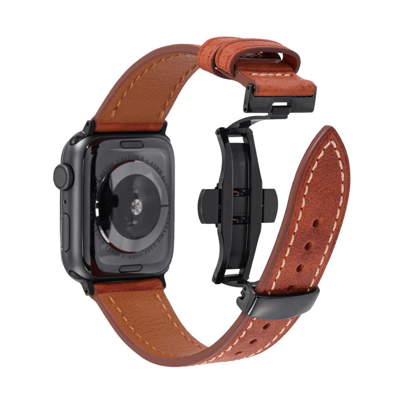 Lederarmband mit Schmetterlingsschnalle für Apple Watch