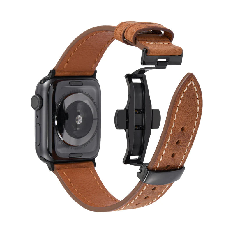 Lederarmband mit Schmetterlingsschnalle für Apple Watch