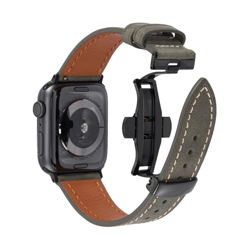 Lederarmband mit Schmetterlingsschnalle für Apple Watch