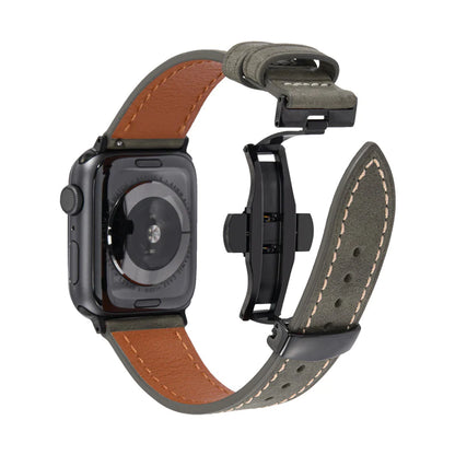 Leather Butterfly Buckle Band For Apple Watch