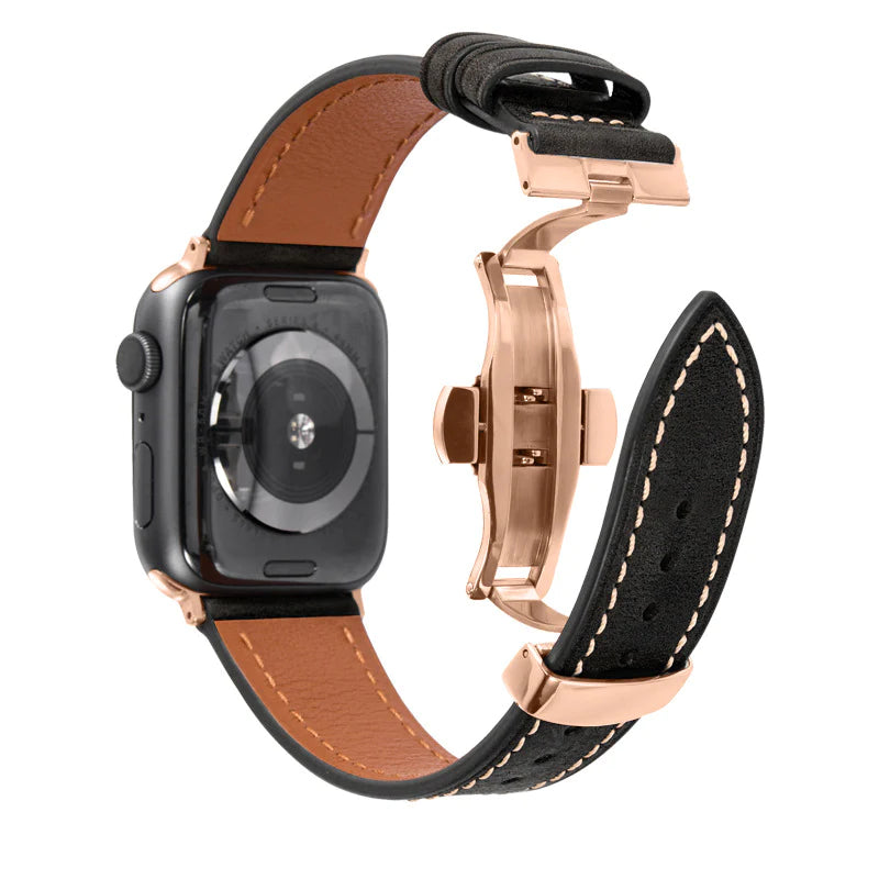 Lederarmband mit Schmetterlingsschnalle für Apple Watch