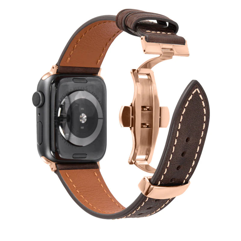 Lederarmband mit Schmetterlingsschnalle für Apple Watch