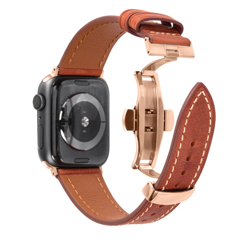 Lederarmband mit Schmetterlingsschnalle für Apple Watch