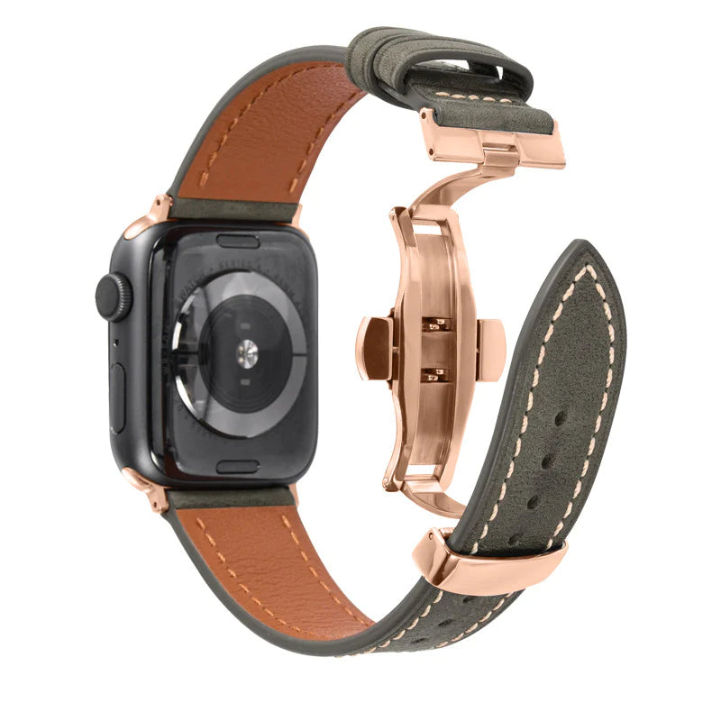 Lederarmband mit Schmetterlingsschnalle für Apple Watch