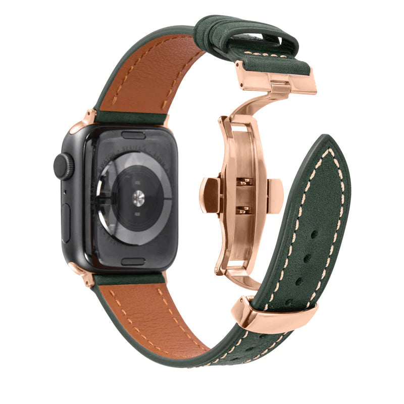 Lederarmband mit Schmetterlingsschnalle für Apple Watch