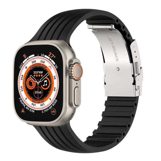 Striped Silicone Folding Buckle Band For Apple Watch