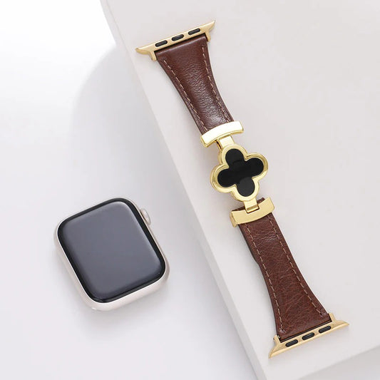 Elegant Lucky Flower Leather Strap For Apple Watch