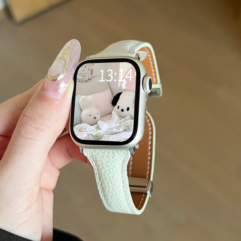 Magnetic Lychee Pattern Leather Band For Apple Watch