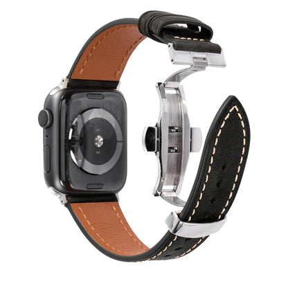 Leather Butterfly Buckle Band For Apple Watch