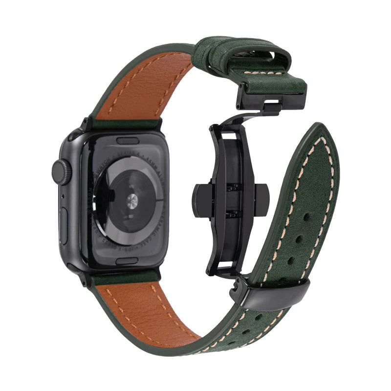 Leather Butterfly Buckle Band For Apple Watch