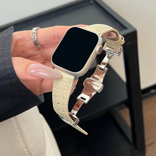 Leather Butterfly Buckle Band For Apple Watch