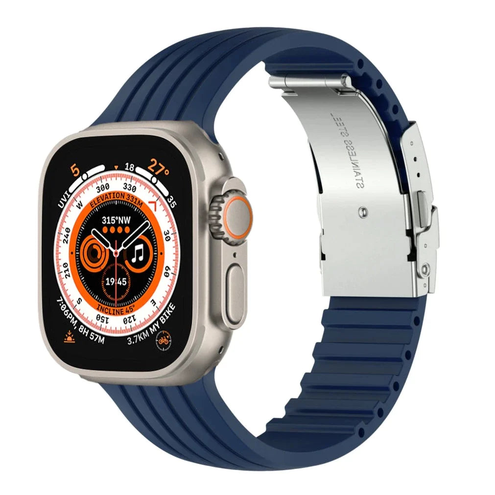 Striped Silicone Folding Buckle Band For Apple Watch