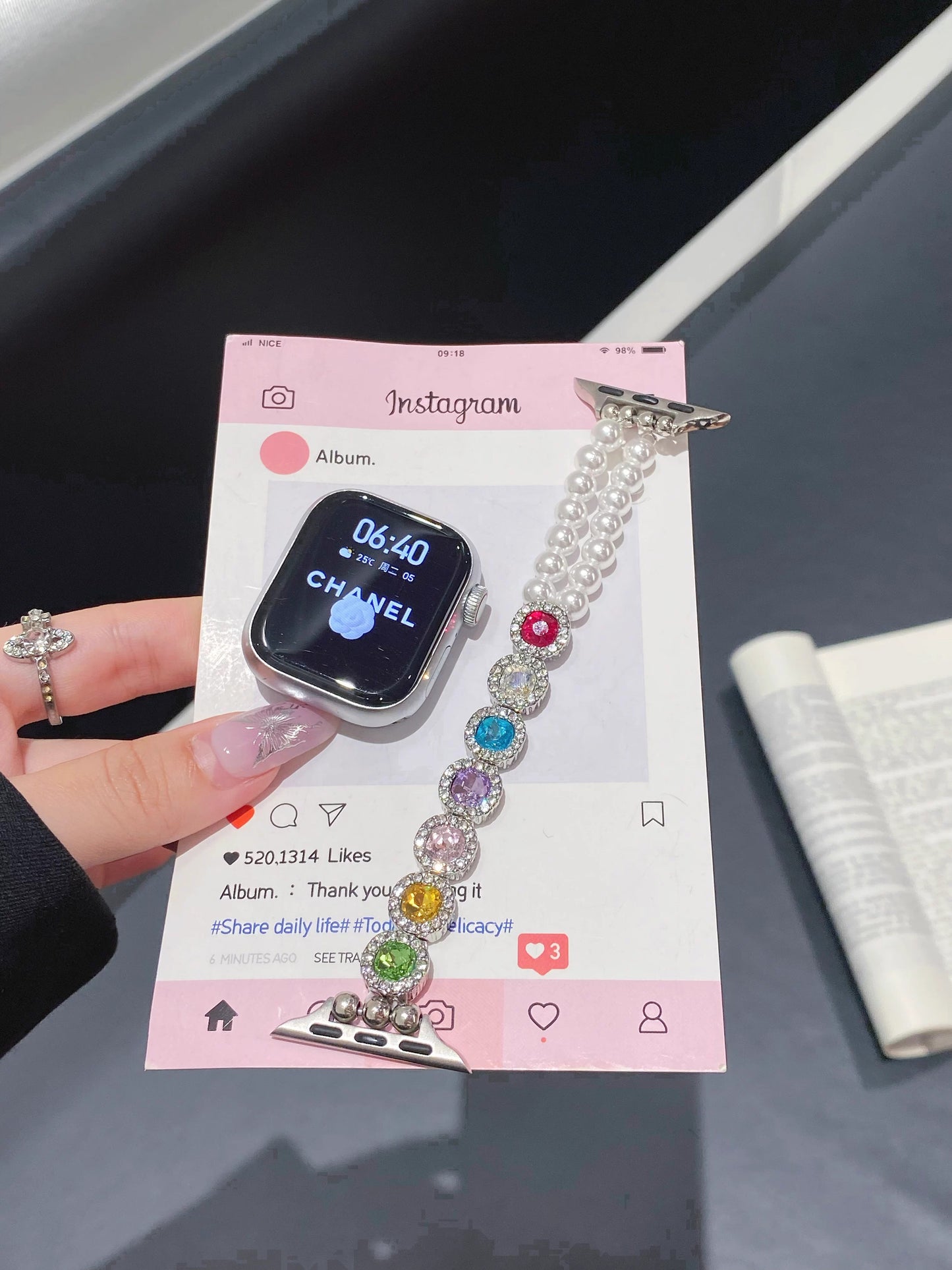 Rainbow Crystal Pearl Bracelet for Apple Watch