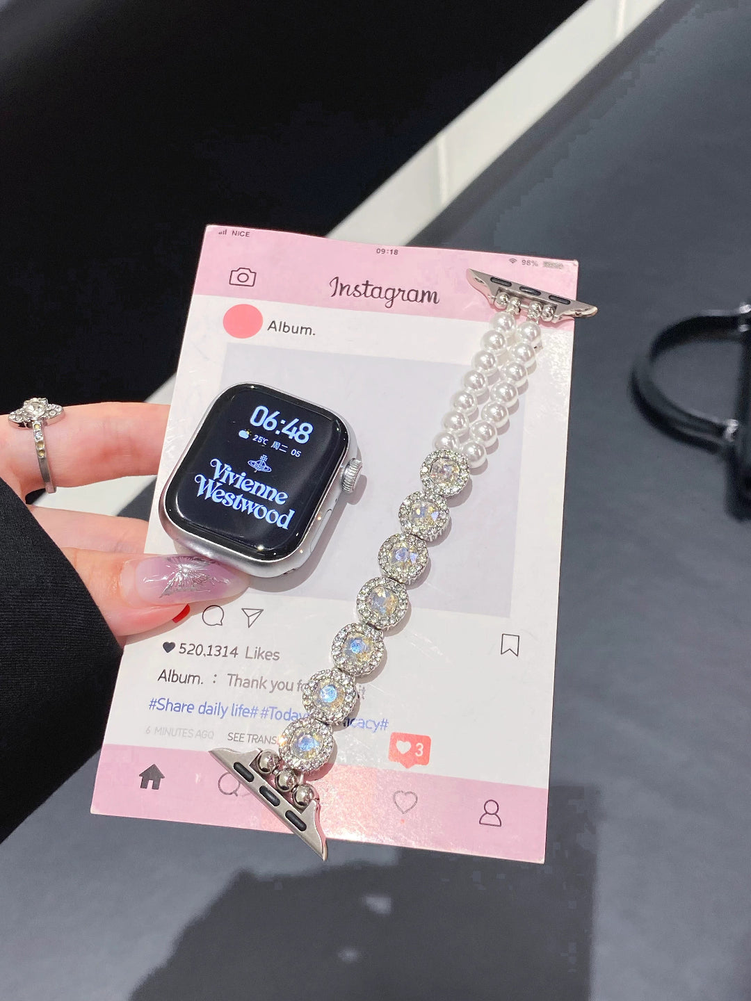 Rainbow Crystal Pearl Bracelet for Apple Watch