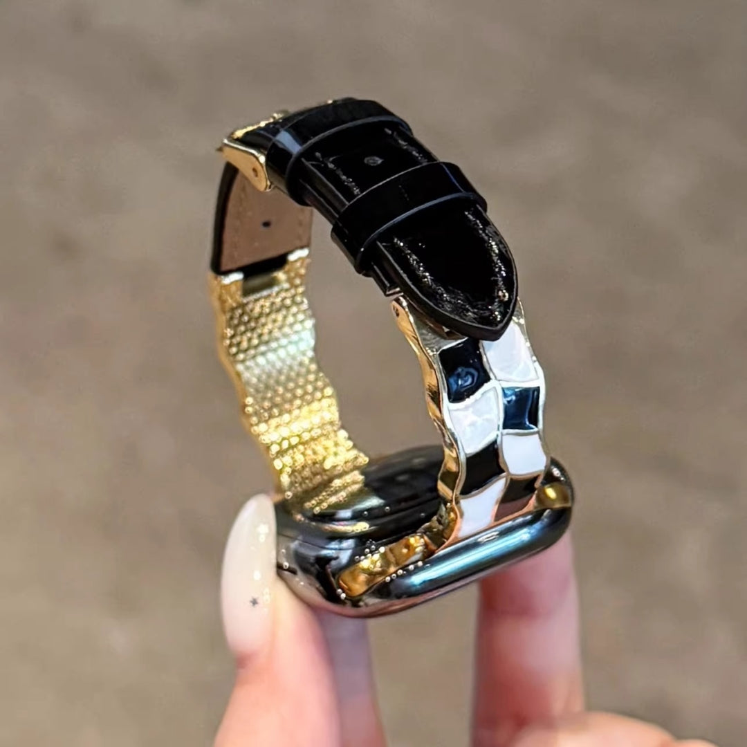 Plaid Leather Strap For Apple Watch