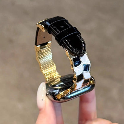 Plaid Leather Strap For Apple Watch