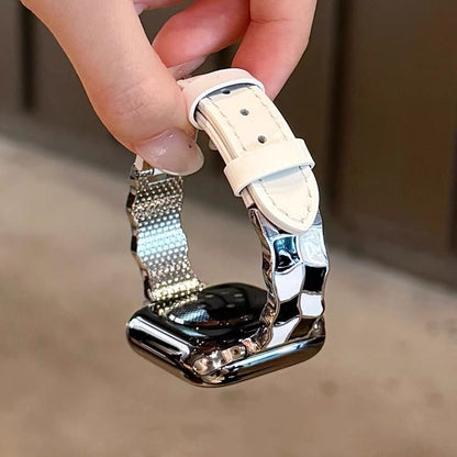 Plaid Leather Strap For Apple Watch