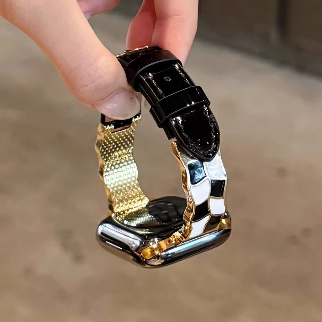 Plaid Leather Strap For Apple Watch