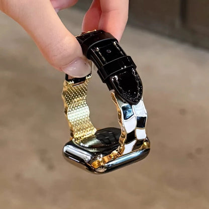 Plaid Leather Strap For Apple Watch