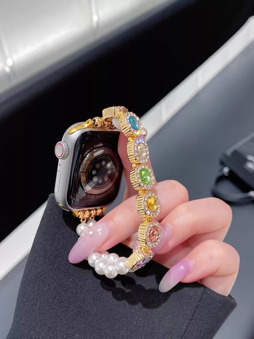 Rainbow Crystal Pearl Bracelet for Apple Watch