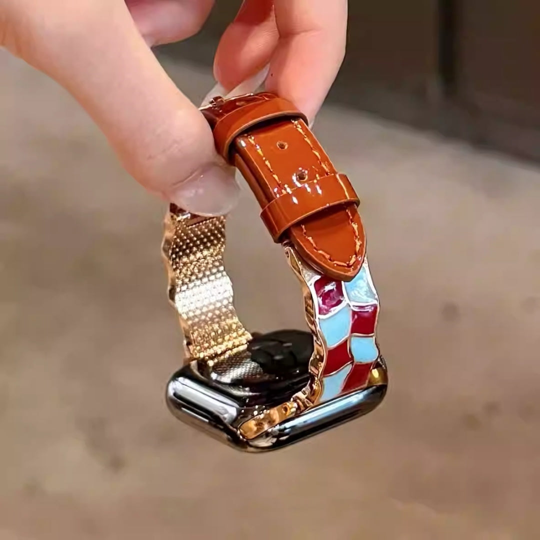 Plaid Leather Strap For Apple Watch