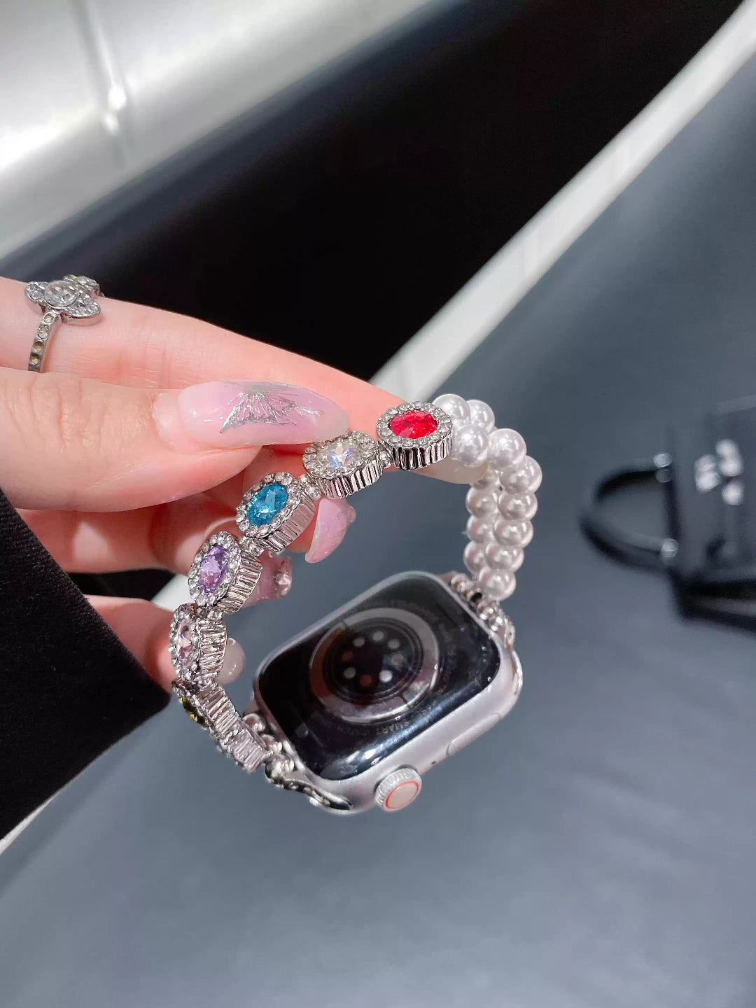 Rainbow Crystal Pearl Bracelet for Apple Watch