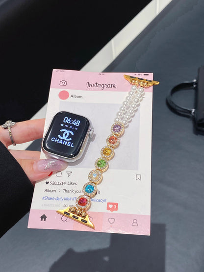 Rainbow Crystal Pearl Bracelet for Apple Watch