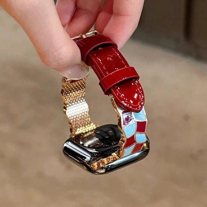 Plaid Leather Strap For Apple Watch